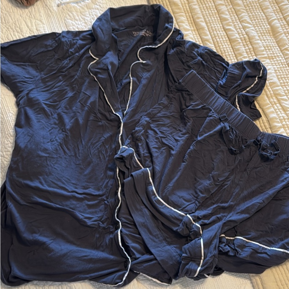Victoria's Secret Navy Pajama Set with White Trim